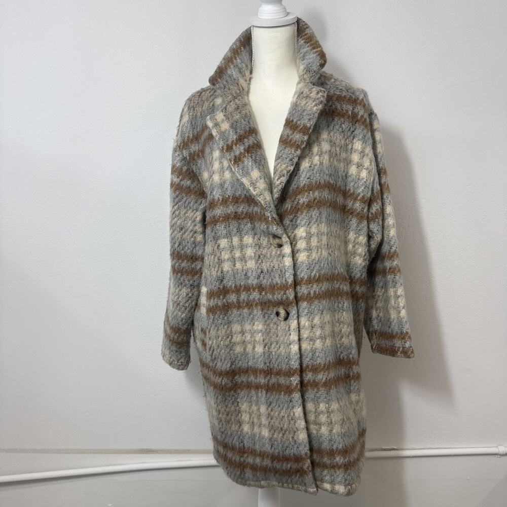 Olivaceous Medium Fuzzy Plaid Pea Coat Winter Blazer Jacket M Dark Romantic